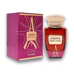 Al Haramain Destino Woman Eau de Parfum con su caja, presentación refinada.