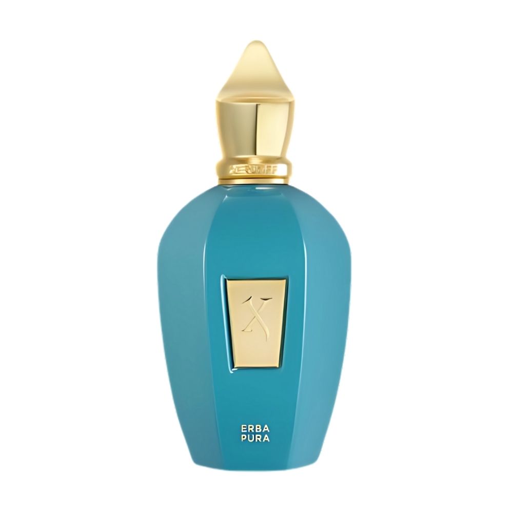 Frasco de Xerjoff Erba Pura Eau de Parfum 100 ml, diseño vibrante y elegante.