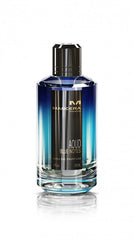 Frasco de Mancera Aoud Blue Notes Eau de Parfum 120 ml, diseño lujoso y sofisticado