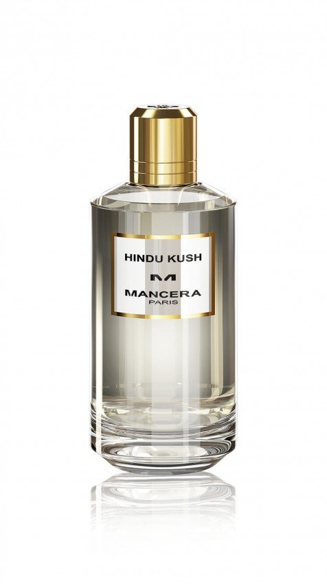 Frasco de Mancera Hindu Kush Eau de Parfum 120 ml, diseño misterioso y robusto.
