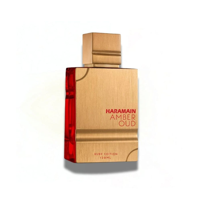 Frasco de Al Haramain Ruby Edition Eau de Parfum 100 ml, diseño elegante y sofisticado.