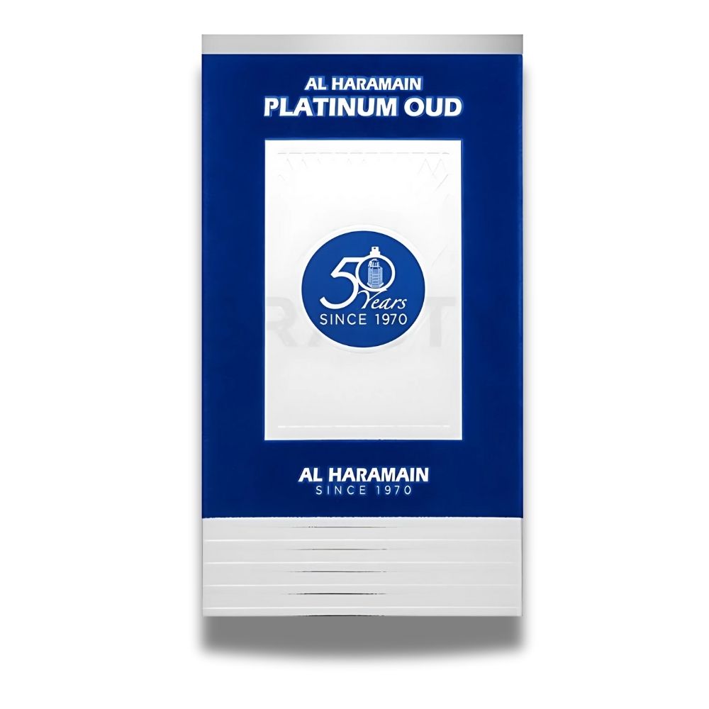 caja de Al Haramain 50 Years Platinum Oud Eau de Parfum 100ml