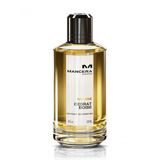 Frasco de Mancera Cedrat Boise Intense Extract de Parfum 120 ml, diseño robusto y sofisticado.