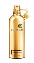 Frasco de Montale Aoud Leather Eau de Parfum 100 ml, diseño lujoso y sofisticado.